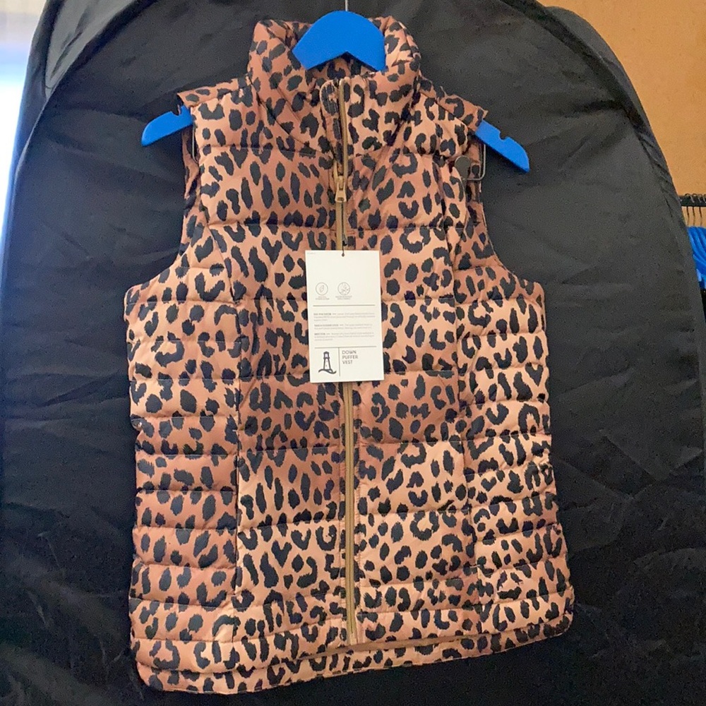 Lands' End Leopard Print Quilted Puffer Vest in Brown and Black
